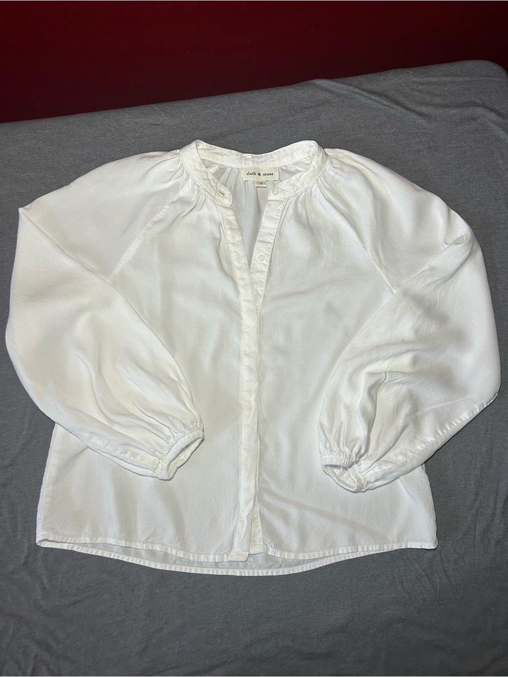 cloth & stone Anthropologie White Button-Front Balloon Sleeve Blouse